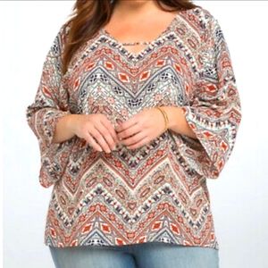 Torrid Aztec Boho Blouse sz 5 Criss Cross Back Accent